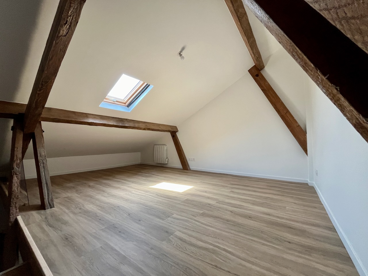 Photo Sainte Livrade sur Lot, cette résidence de 12 logements a été entièrement rénovée avec une finition de grande qualité. Cet appartement duplex T3 de 75,55 m² est situé au 2ème étage. Il a un séjour lumineux avec cuisine équipée avec des beaux volumes, sall image 6/6