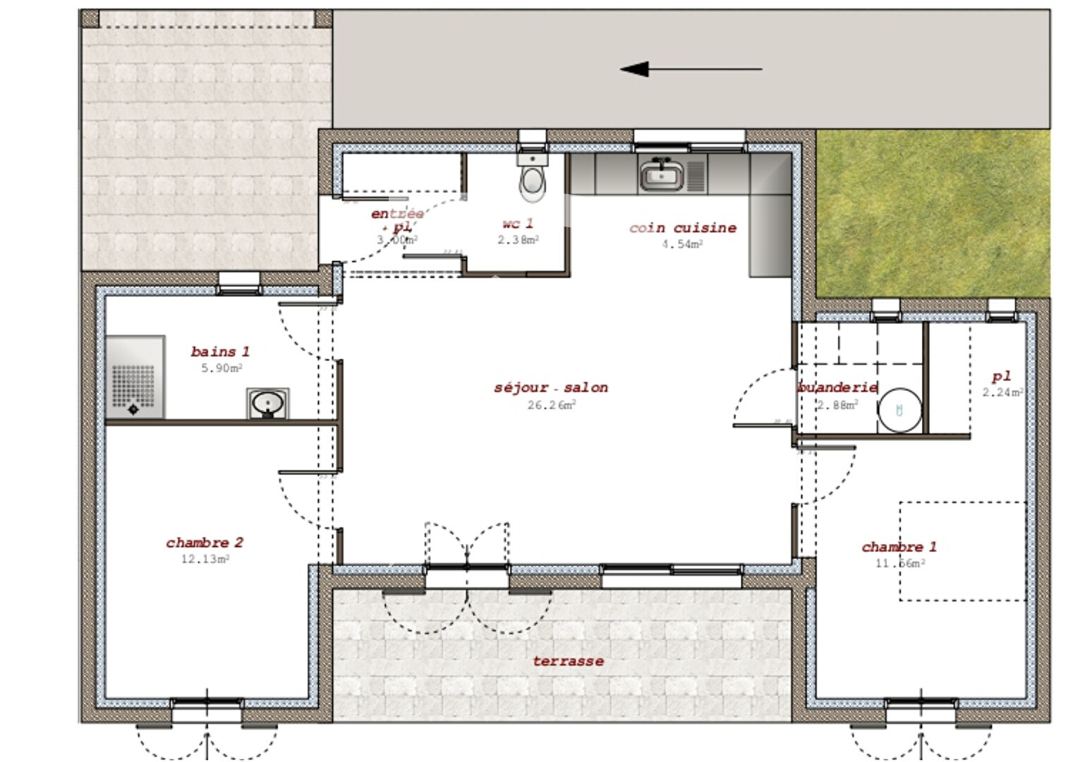 Photo Villelaure - Appartement T3 en Rez de jardin de 71,94 m2 hab - jardin - terrasse image 2/6