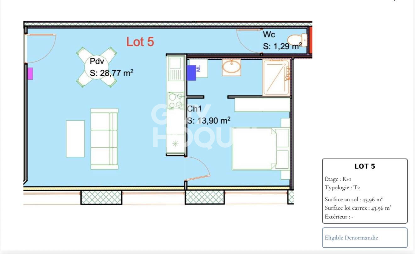 Appartement Calais 2 pièce(s) 44 m2