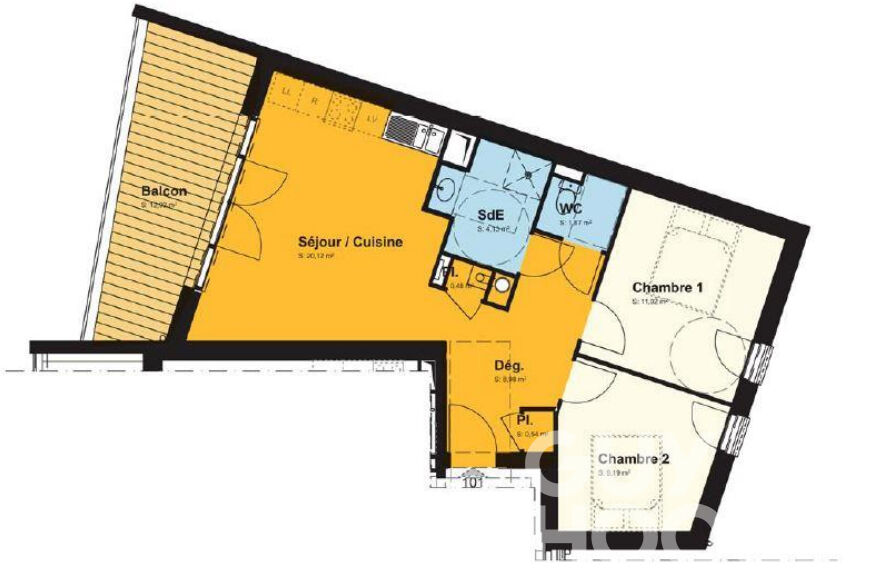 Appartement - 3 pièce(s) - 56.33