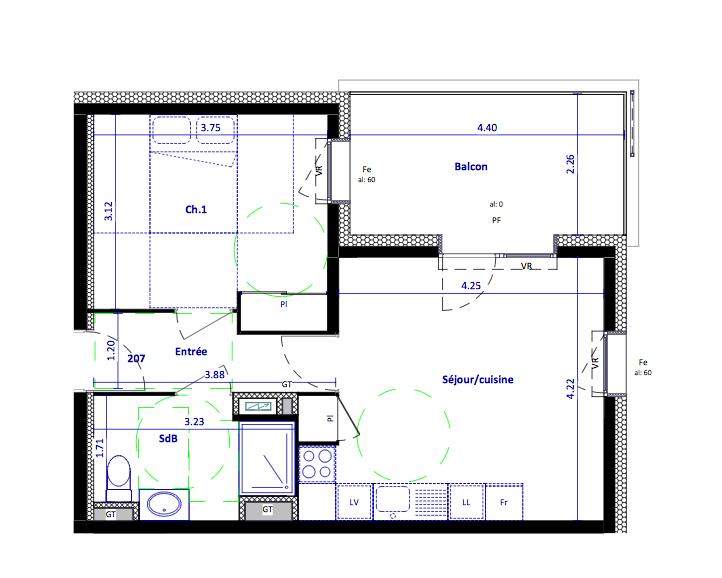 Appartement 2 pièces d'une surface habitable de 41 m² à vendre à SAINT MARTIN D HERES (38400).