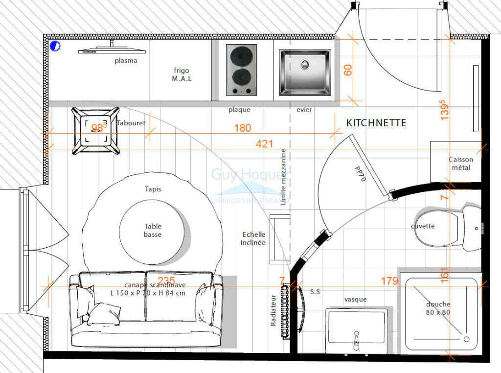 STUDIO meublé, décoré, climatisé rue Garibaldi