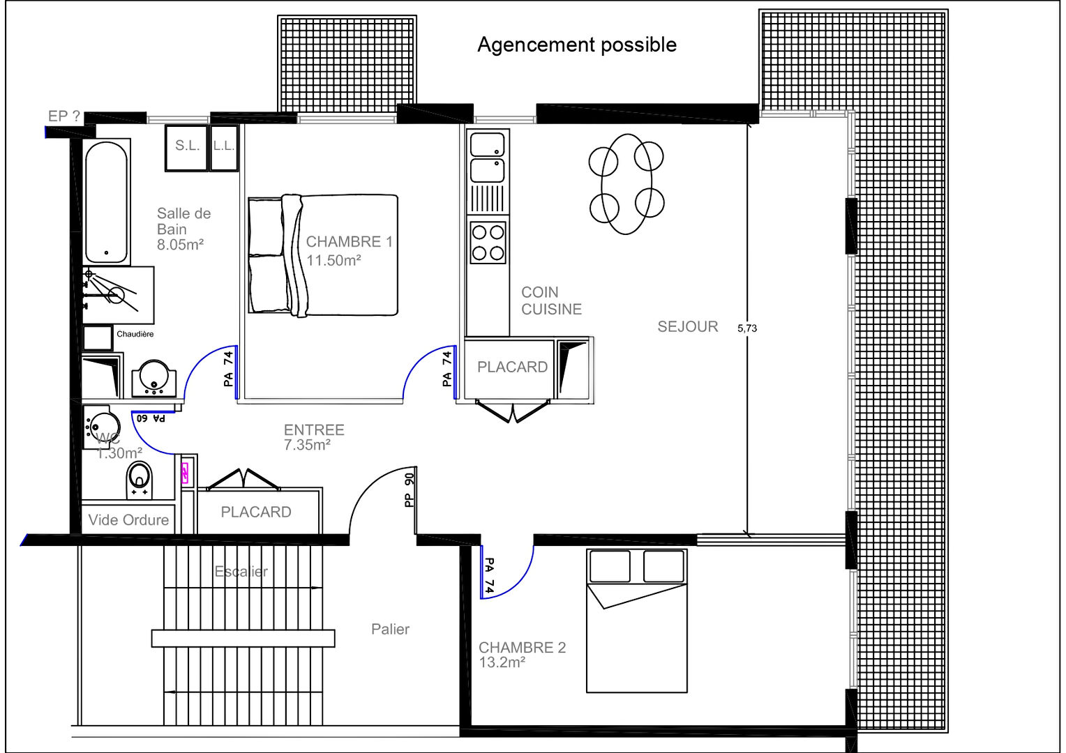 3 pièces / Balcon / Parking
