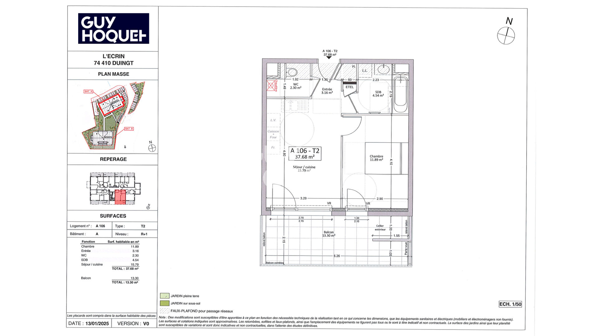 T2 Duingt - 37,68 m² - Balcon 13,30 m² - Sud
