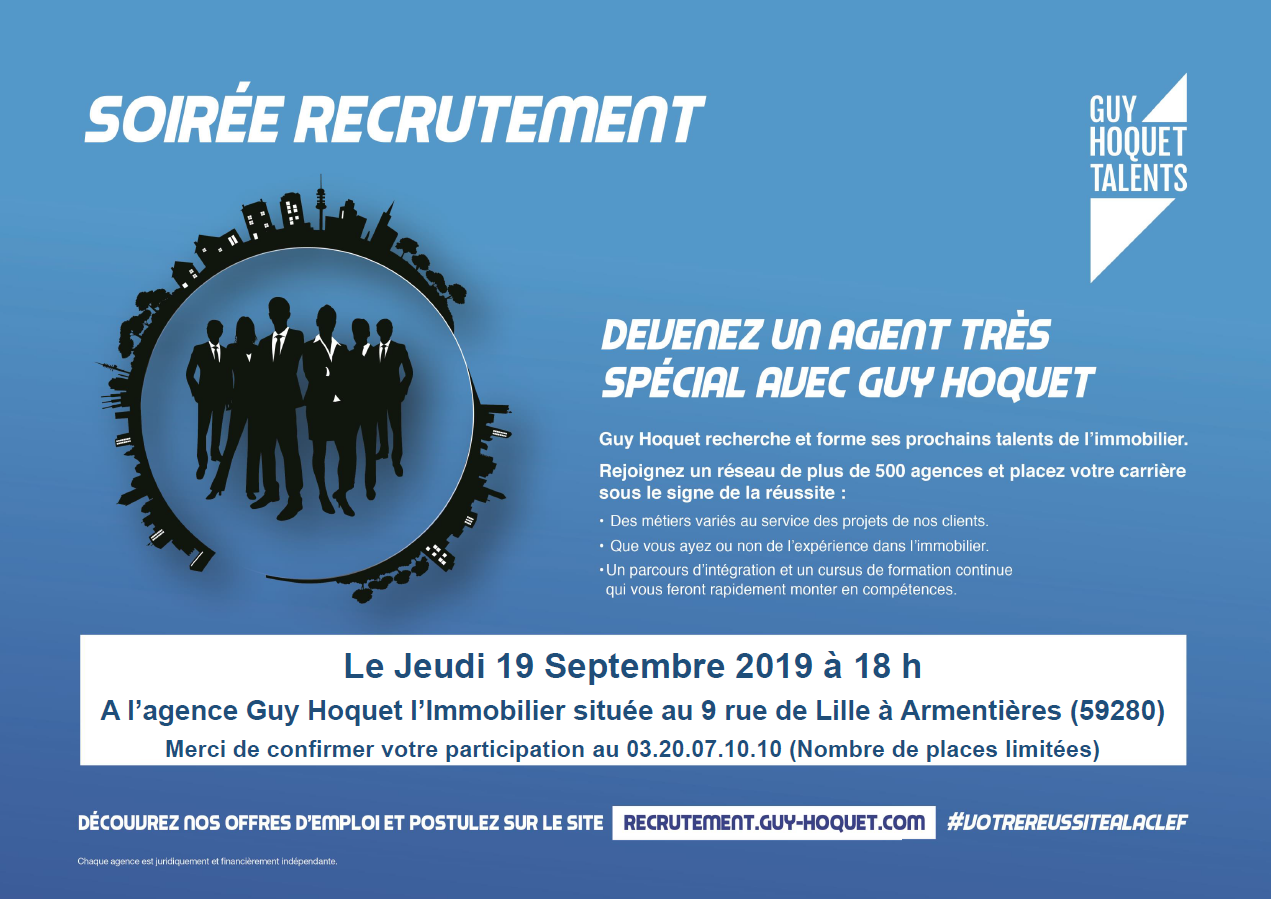 L'agence Guy Hoquet Armentières recrute 3 conseillers !!!
