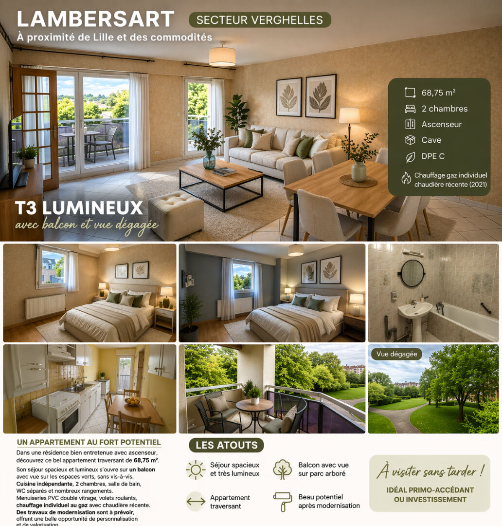 APPARTEMENT T3 LAMBERSART  VERGHELLES
