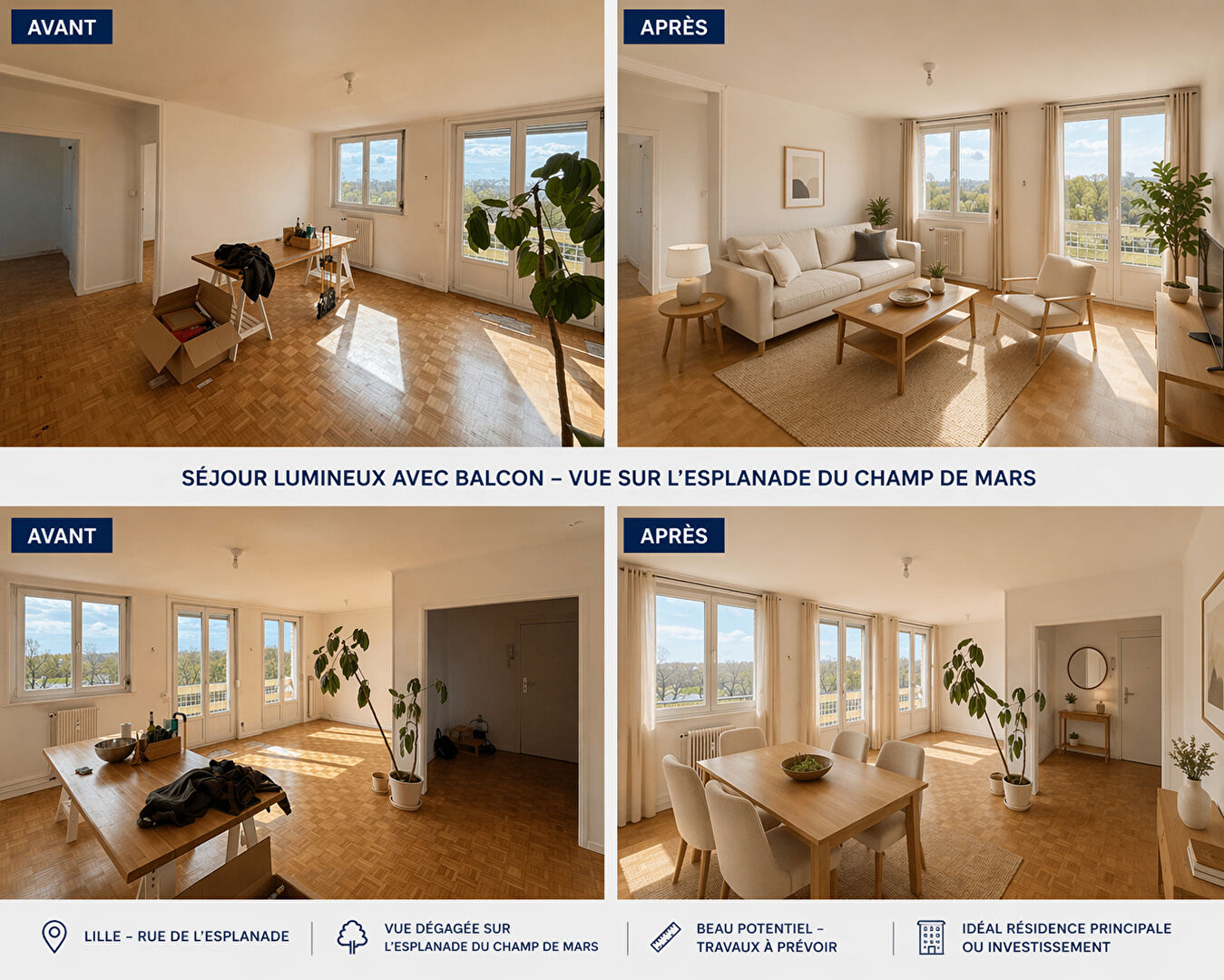 T3 LILLE  Rue de l'Esplanade Emplacement d'exception  Vue dégagée Garage