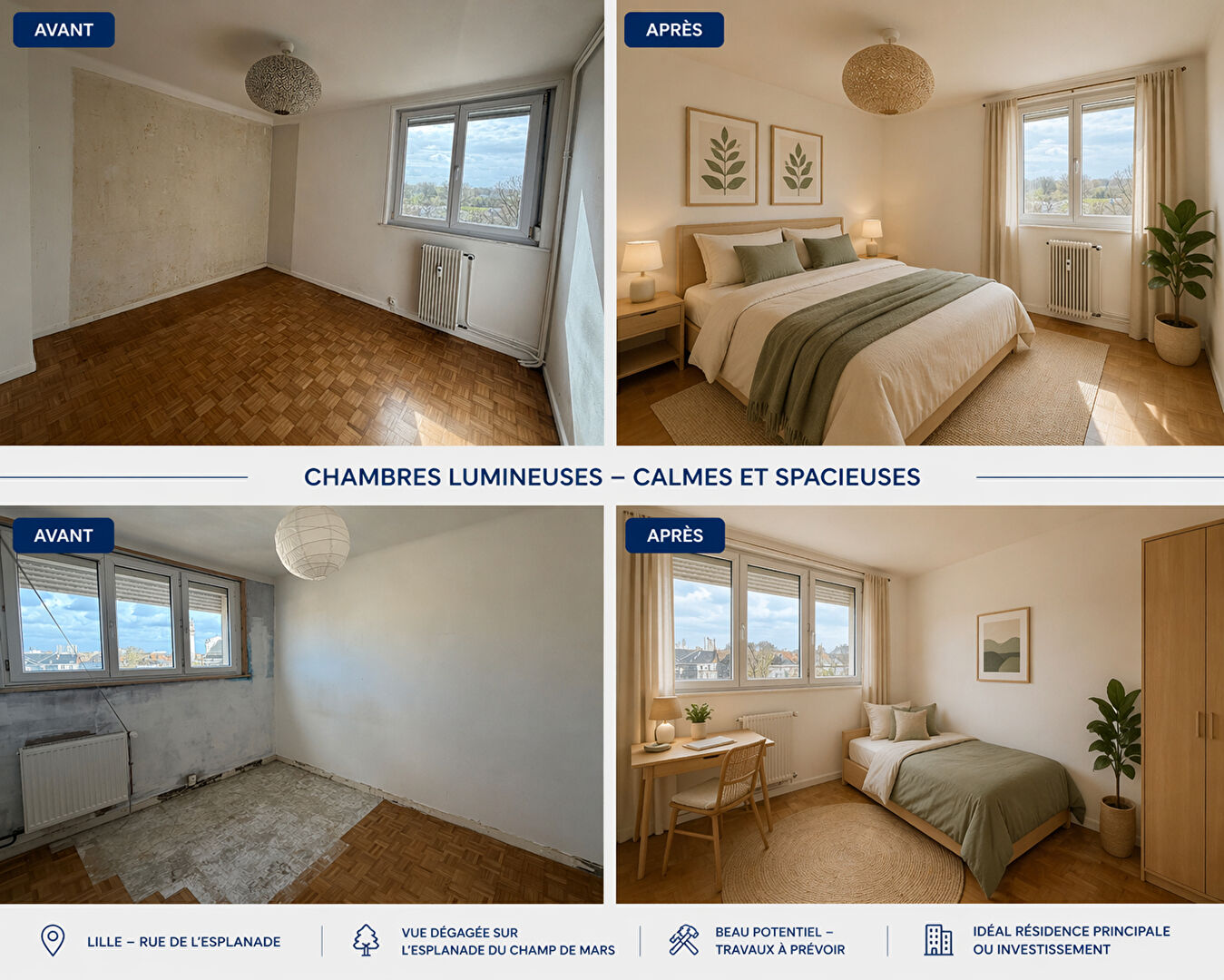 T3 LILLE  Rue de l'Esplanade Emplacement d'exception  Vue dégagée Garage