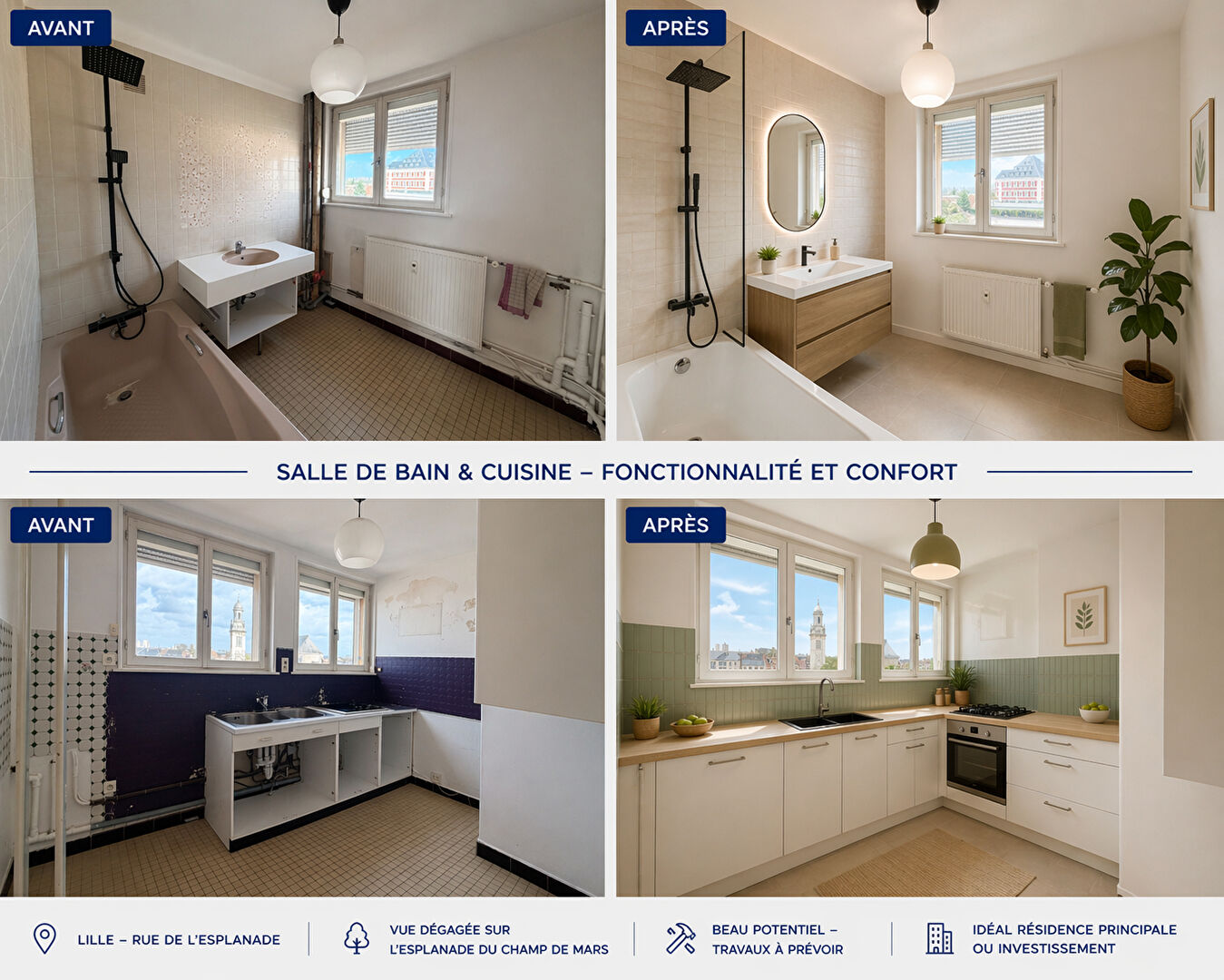 T3 LILLE  Rue de l'Esplanade Emplacement d'exception  Vue dégagée Garage