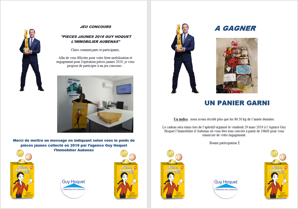 JEU CONCOURS PIECES JAUNES 2019