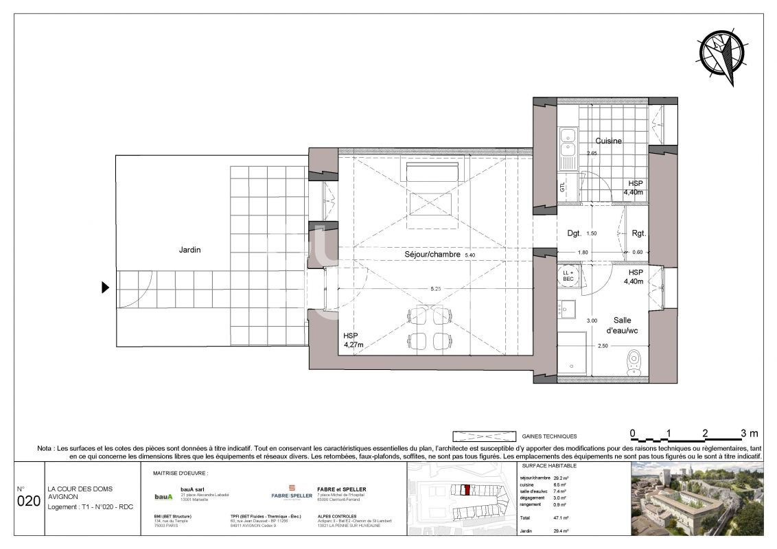 Appartement  1 pièce(s) 47.10 m2 avec jardin