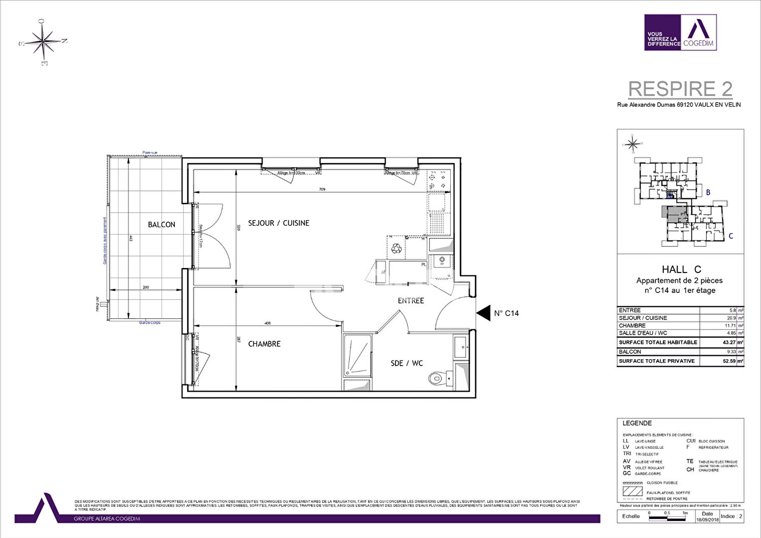 Appartement 2 pièces à louer à Vaulx en Velin Sud