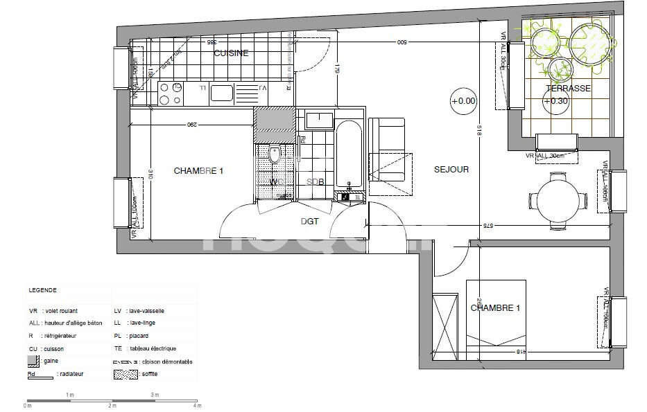 4 min Gare Ermont-Eaubonne -Appartement 3 pièces-2 chambres :58m2 + TERRASSE au SUD et 2 parkings!