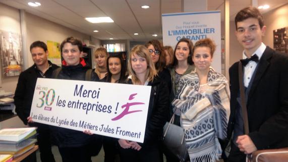 Remerciements du lycée Jules Froment à l'agence pour les 30 ans du bac pro