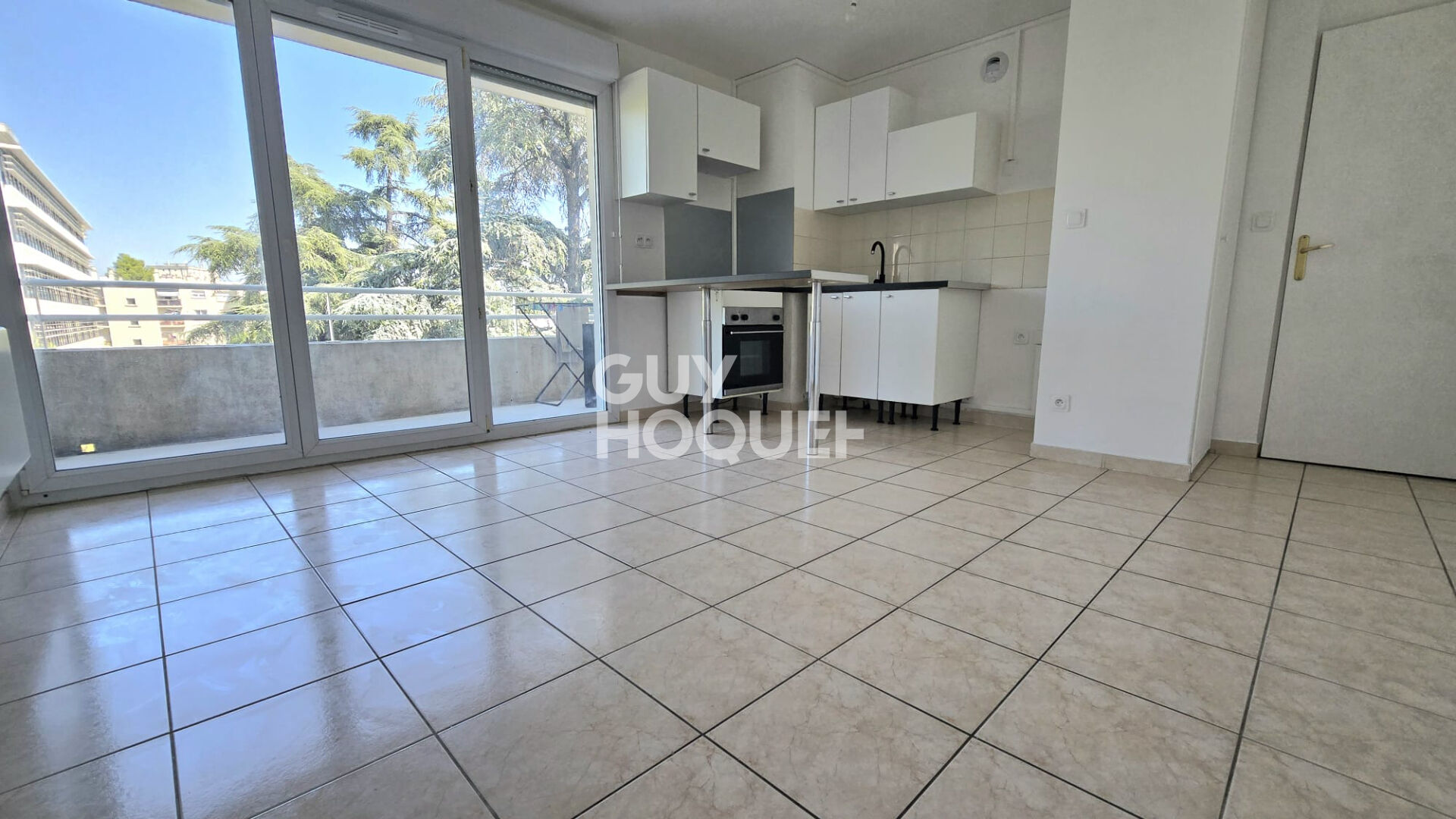 Lumineux T2 de 42m2 avec terrasse, garage, gardien et piscine.