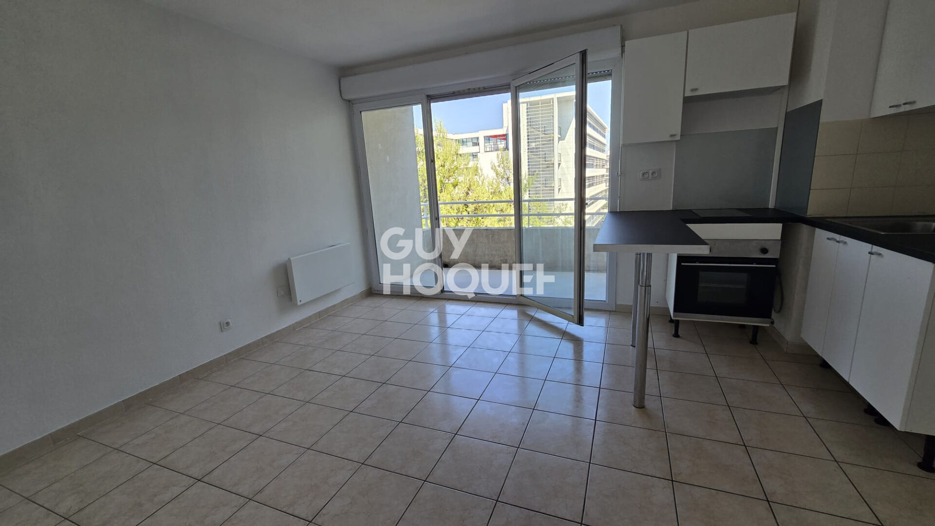 Lumineux T2 de 42m2 avec terrasse, garage, gardien et piscine.