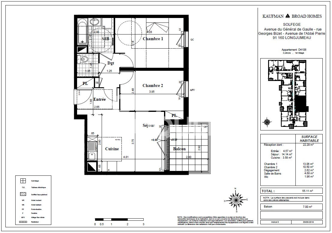Appartement F3 NEUF (55 m²) en location à LONGJUMEAU