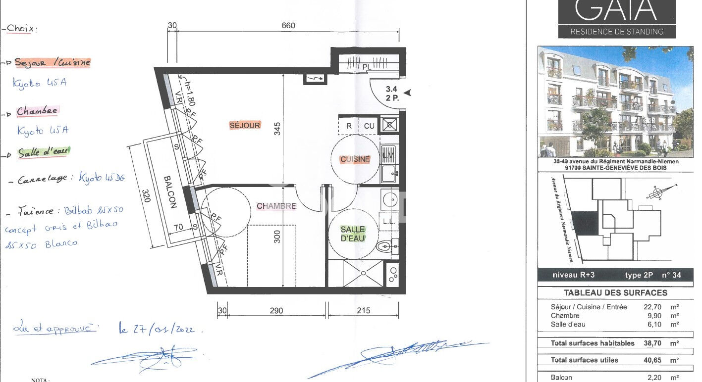 SAINTE GENEVIEVE DES BOIS : appartement 2 pièces NEUF (38.62 m²) à louer