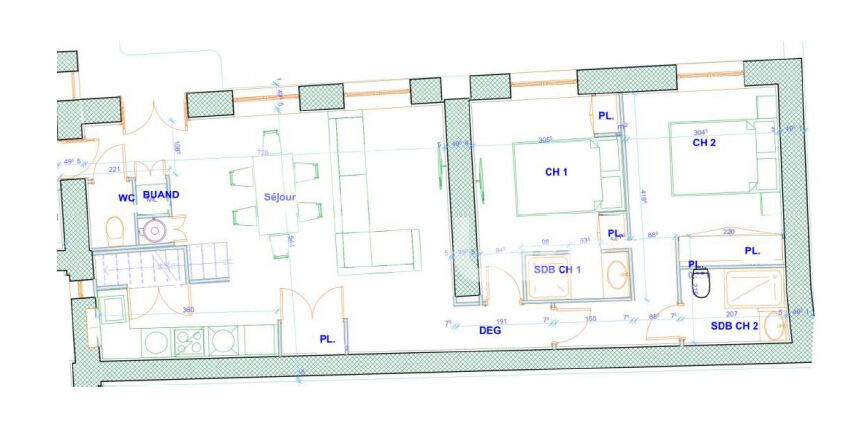 LYON 2 AUGUSTE COMTE SALA - T3 bis -72 m2 - Balcon