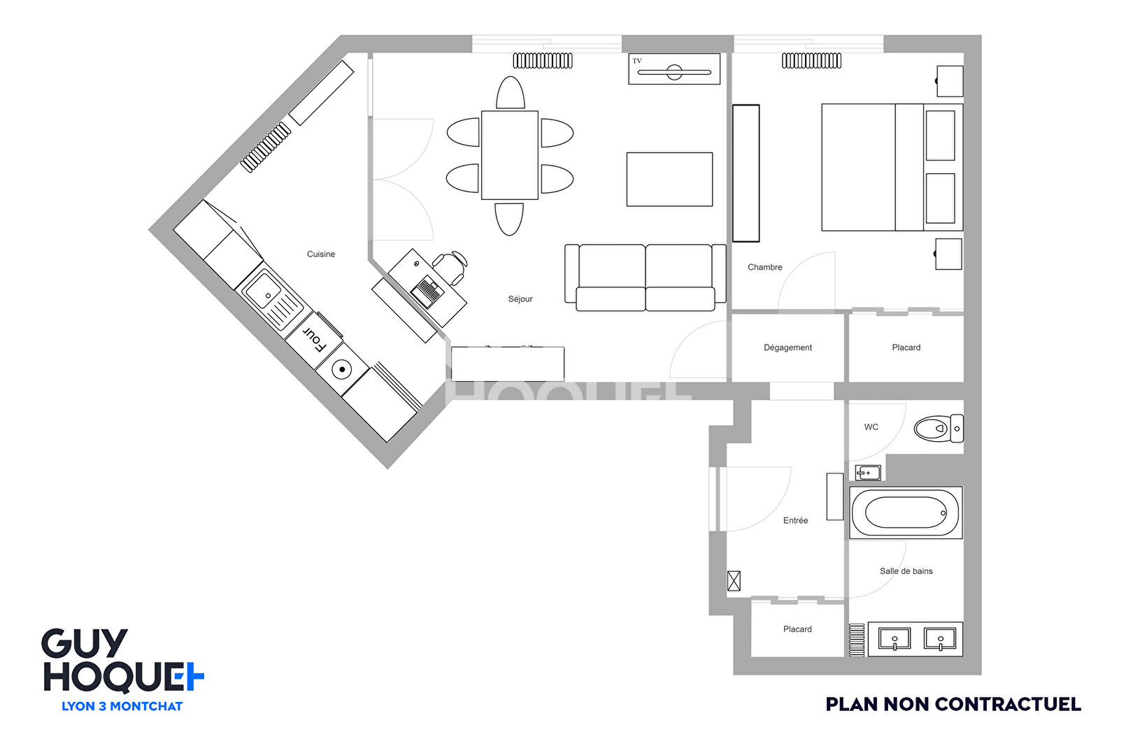 Appartement T2 de 55m² dans un immeuble des années 70, secteur Saxe Gambetta, Lyon 3ème (69003)
