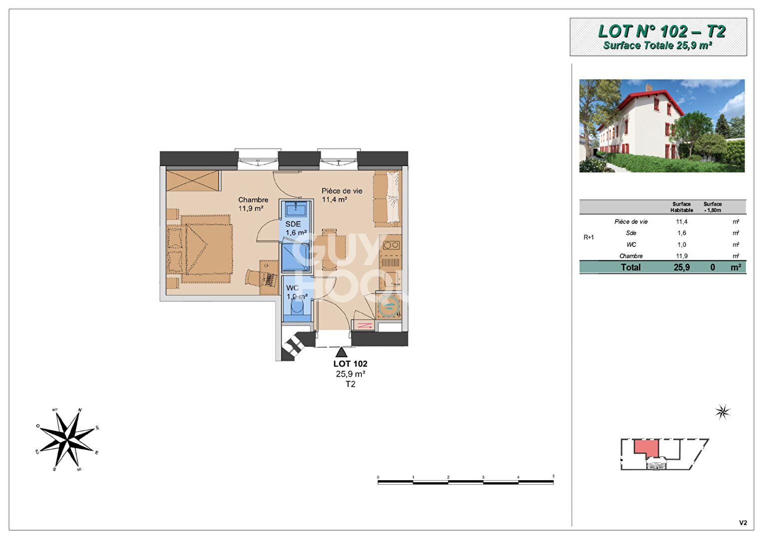 Appartement T2 (Plateau à aménager), Montchat Bazin, Lyon 3ème (69003)