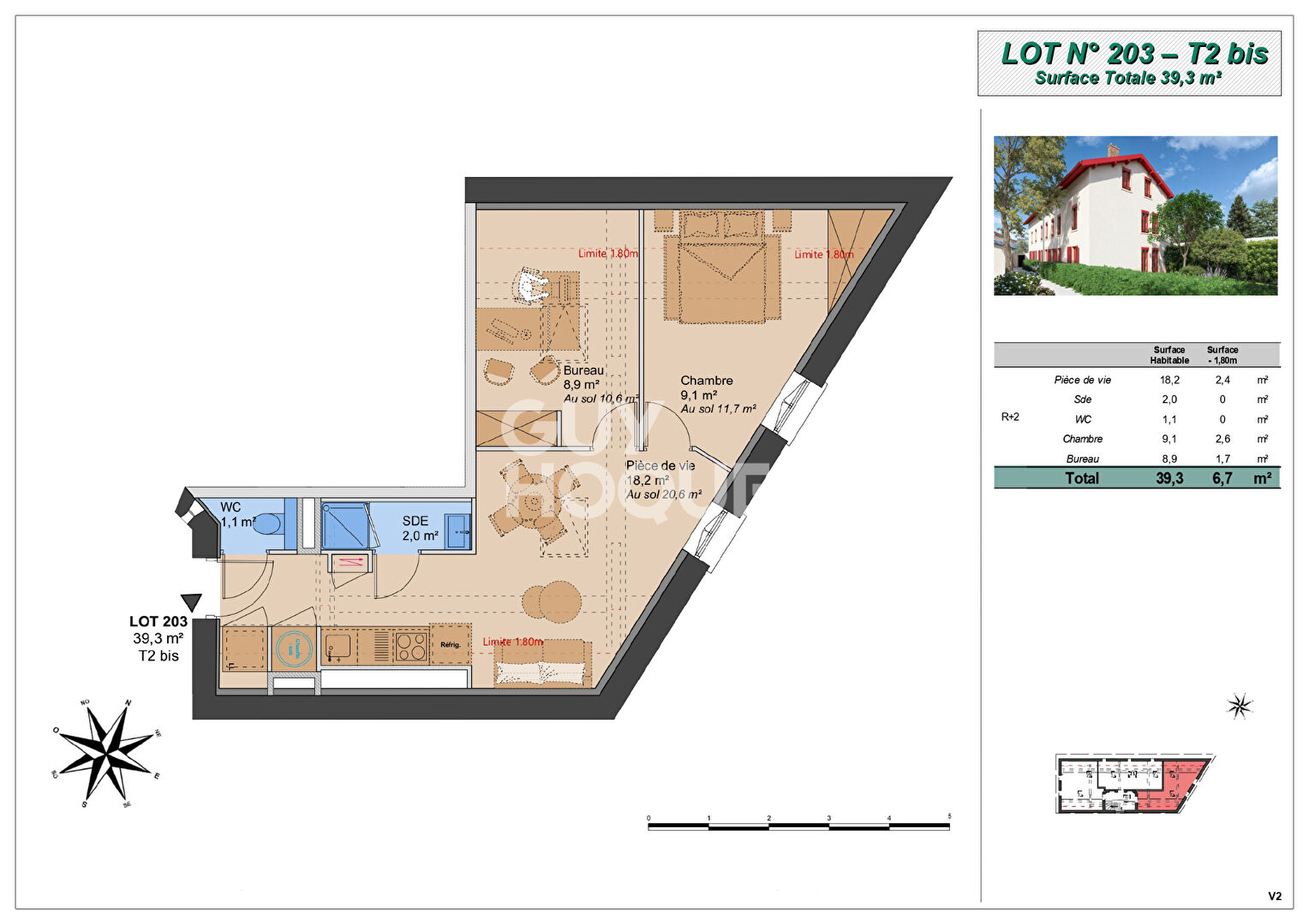 Appartement T2 bis (Plateau à aménager), Montchat Bazin, Lyon 3ème (69003)