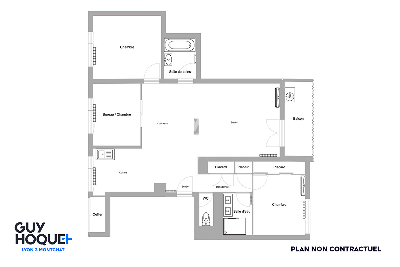 Appartement T4 traversant de 86 m² avec balcon, garage et cave, Lyon 3ème (69003)