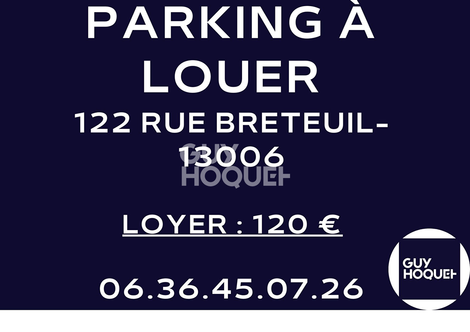 A Louer Emplacement de parking sécurisé Marseille 13006 Breteuil / Vauban