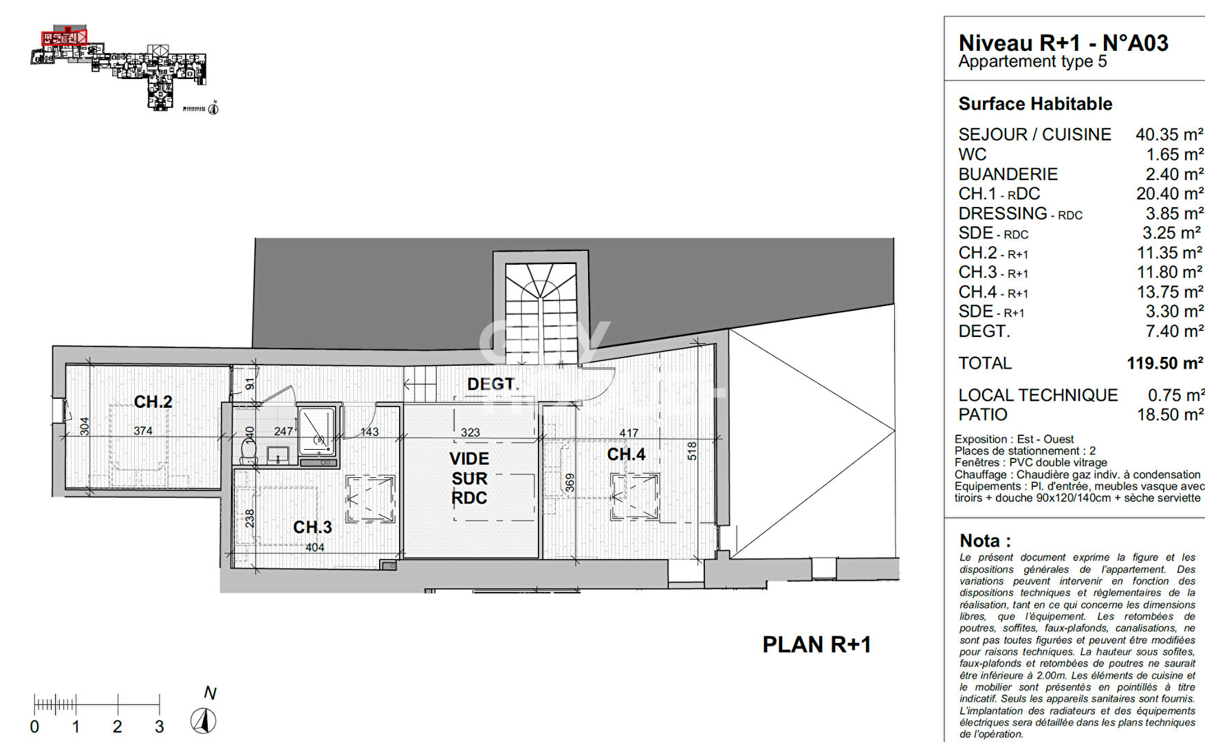 Grand Duplex T5 de 119,50 m²  dans Résidence de Standing