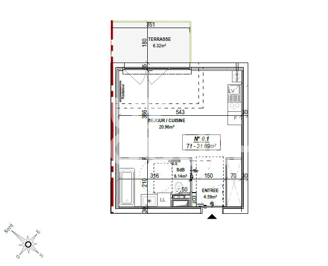 Appartement Nancy 1 pièce(s) 31.69 m2