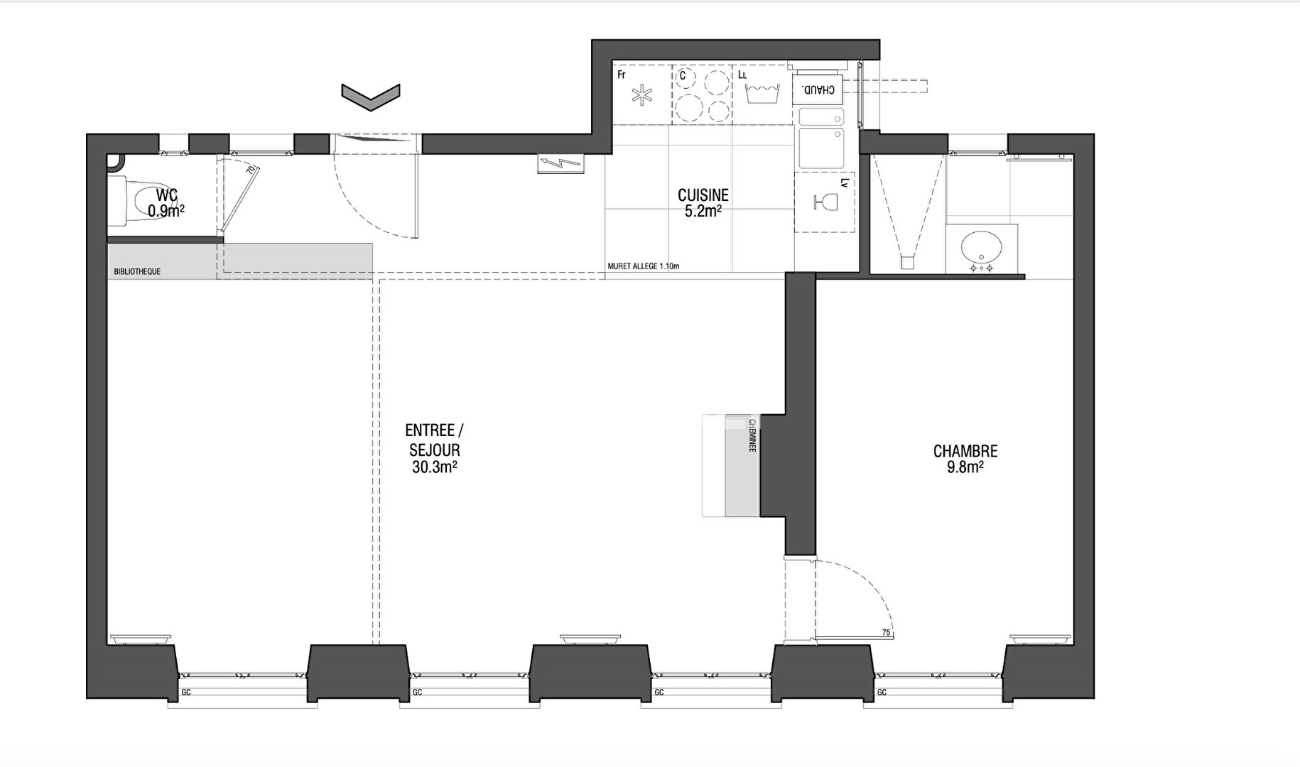 A VENDRE 3 PIÈCES DE 47m2