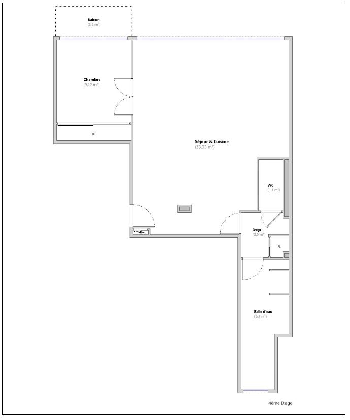 Appartement  2 pièce(s) Balcon