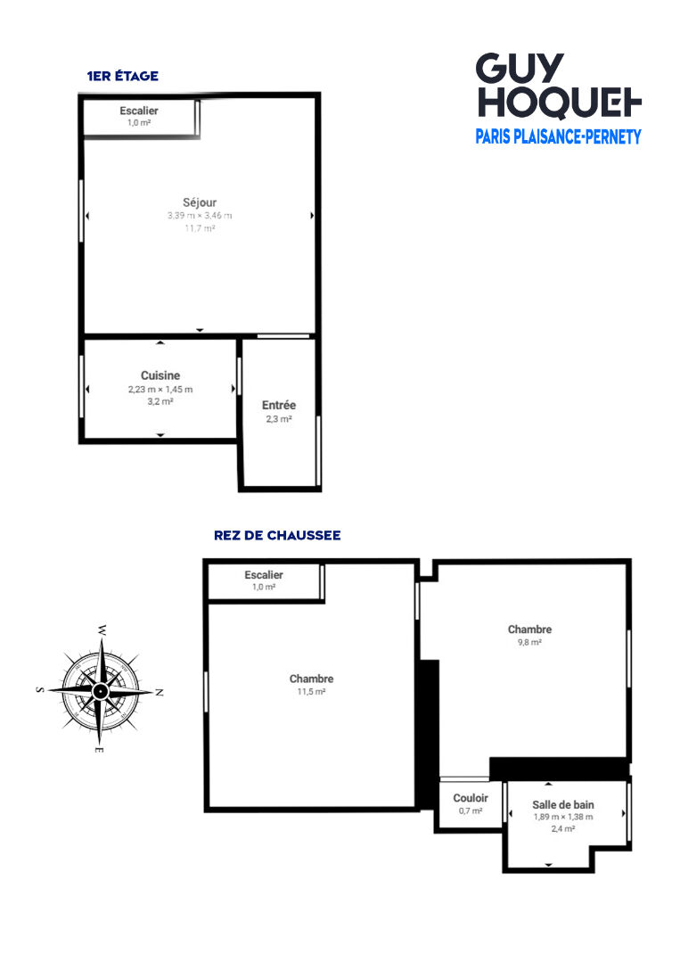 VENTE : Duplex de 3 pièces (42m²) à PARIS 14