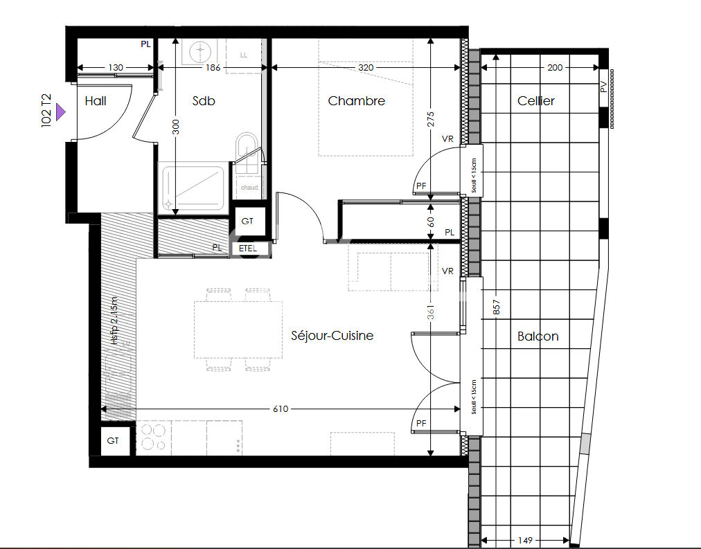 Appartement  2 pièce(s)