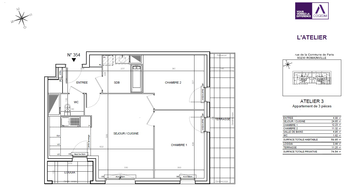 Appartement 3 pièces avec terrasse Romainville (Quartier de l'Horloge)