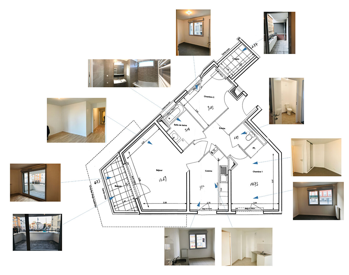 APPARTEMENT - 3 pièces 67m²  - ROMAINVILLE - Place du Marché