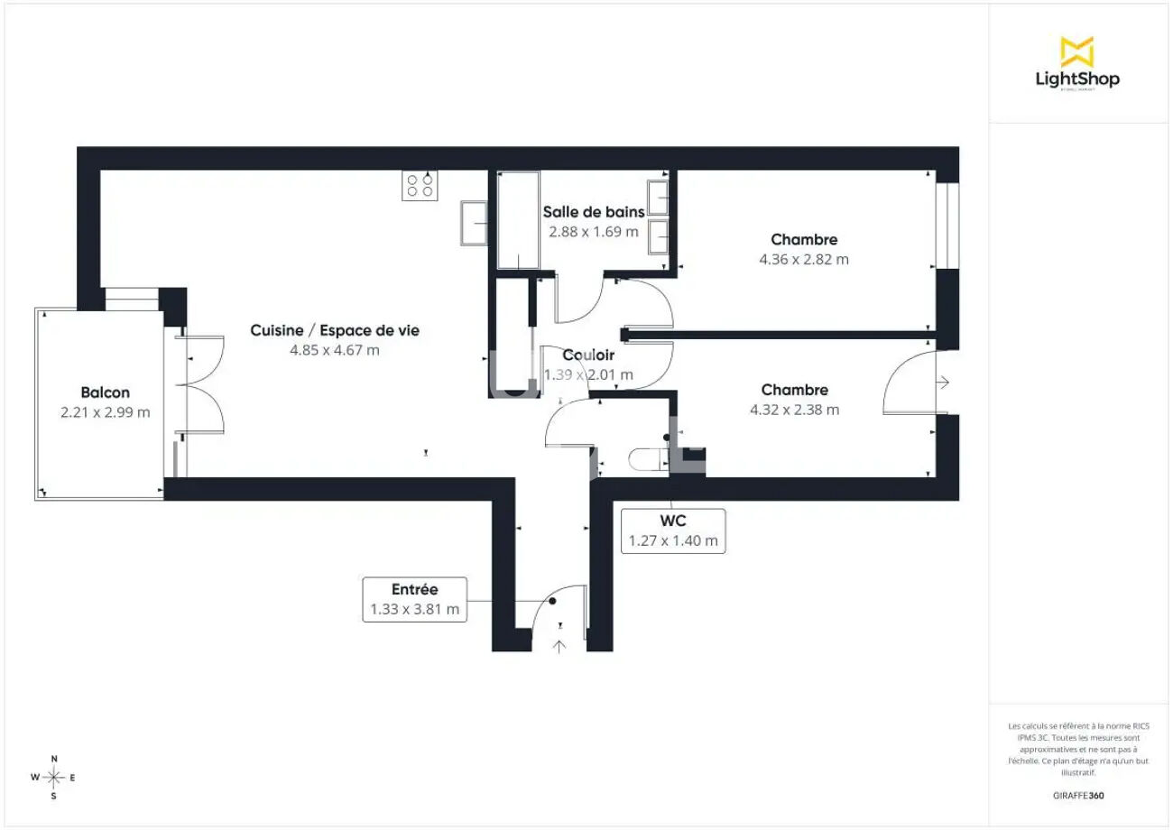 T3 lumineux avec balcon sans vis-à-vis et vue dégagée sur le Sacré-Coeur