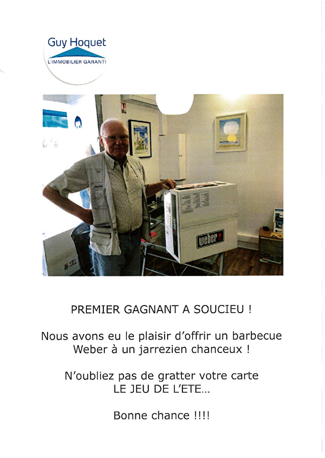Bravo au premier gagnant du barbecu Weber à notre jeu concours!
