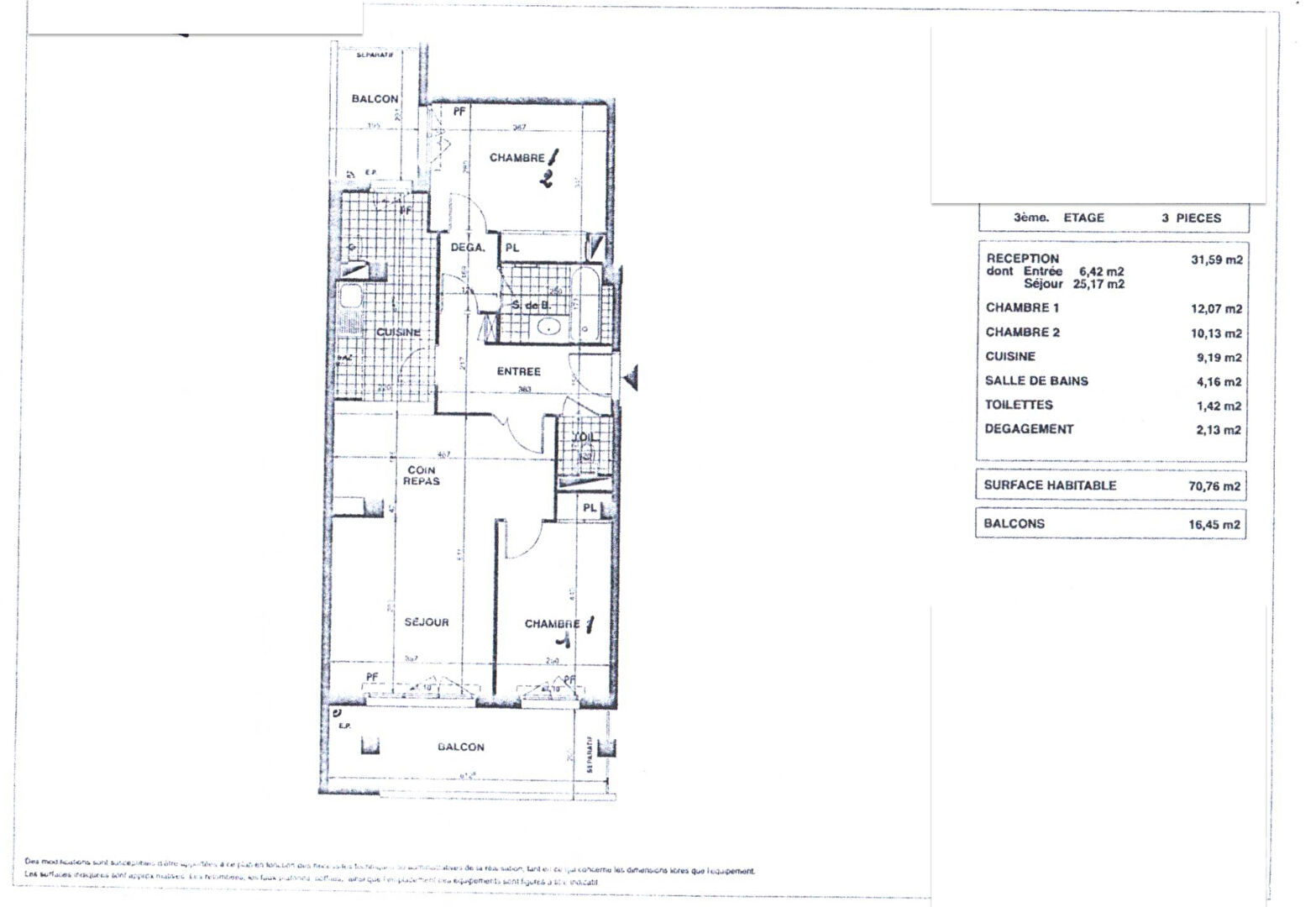 Versailles Montreuil - Appartement 3 pièces 70 m² 3eme étage  Deux balcons Parking DPE C