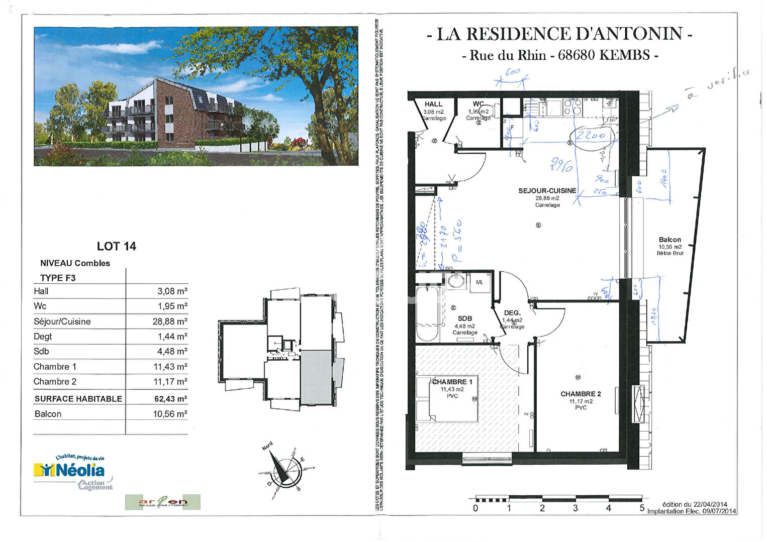 Location appartement Kembs 3 pièces 62 m2