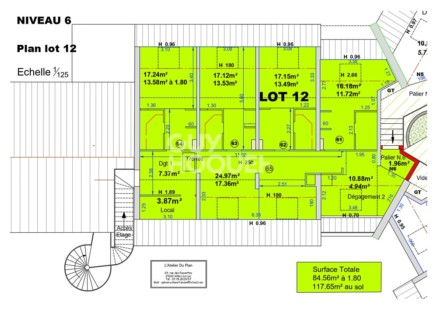 SURFACE à aménager (lot 12) -  DERNIER ETAGE - 5 pièces de 84.56 m²