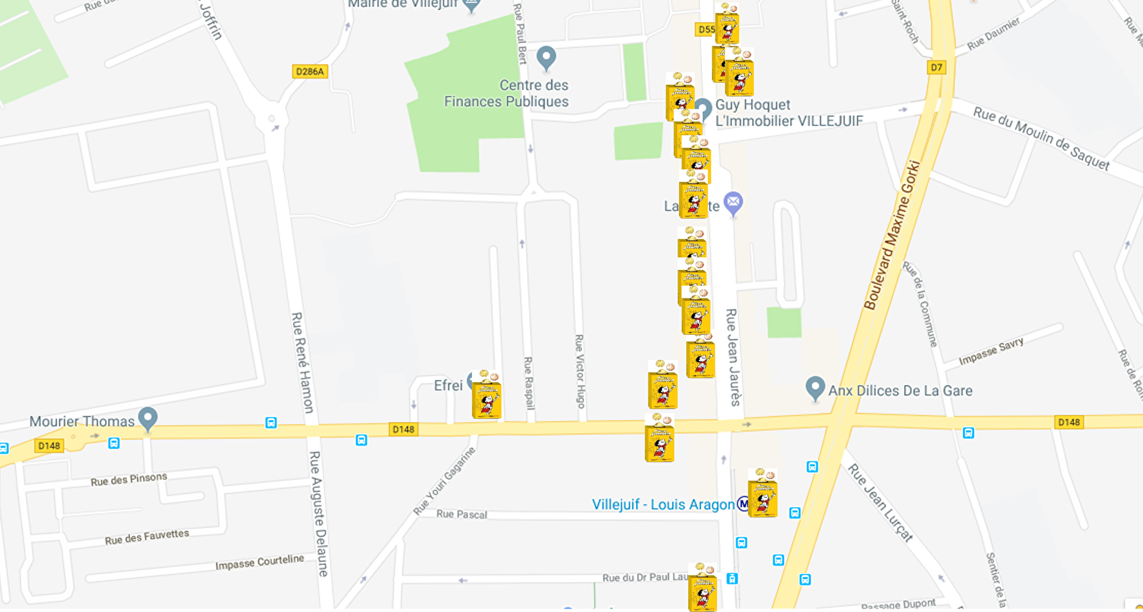 Emplacement des tirelires Pièces Jaunes chez vos commerçants  quartier Villejuif Aragon et rue Jean Jaurès