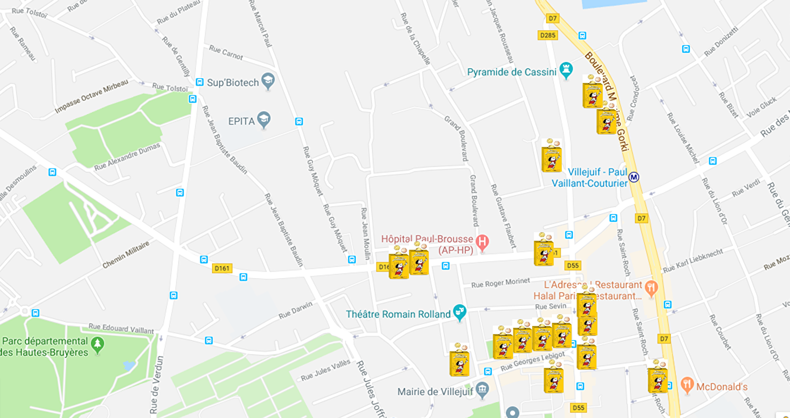 Emplacement des tirelires Pièces Jaunes chez vos commerçants  participants du quartier PVC et rue Lebigo