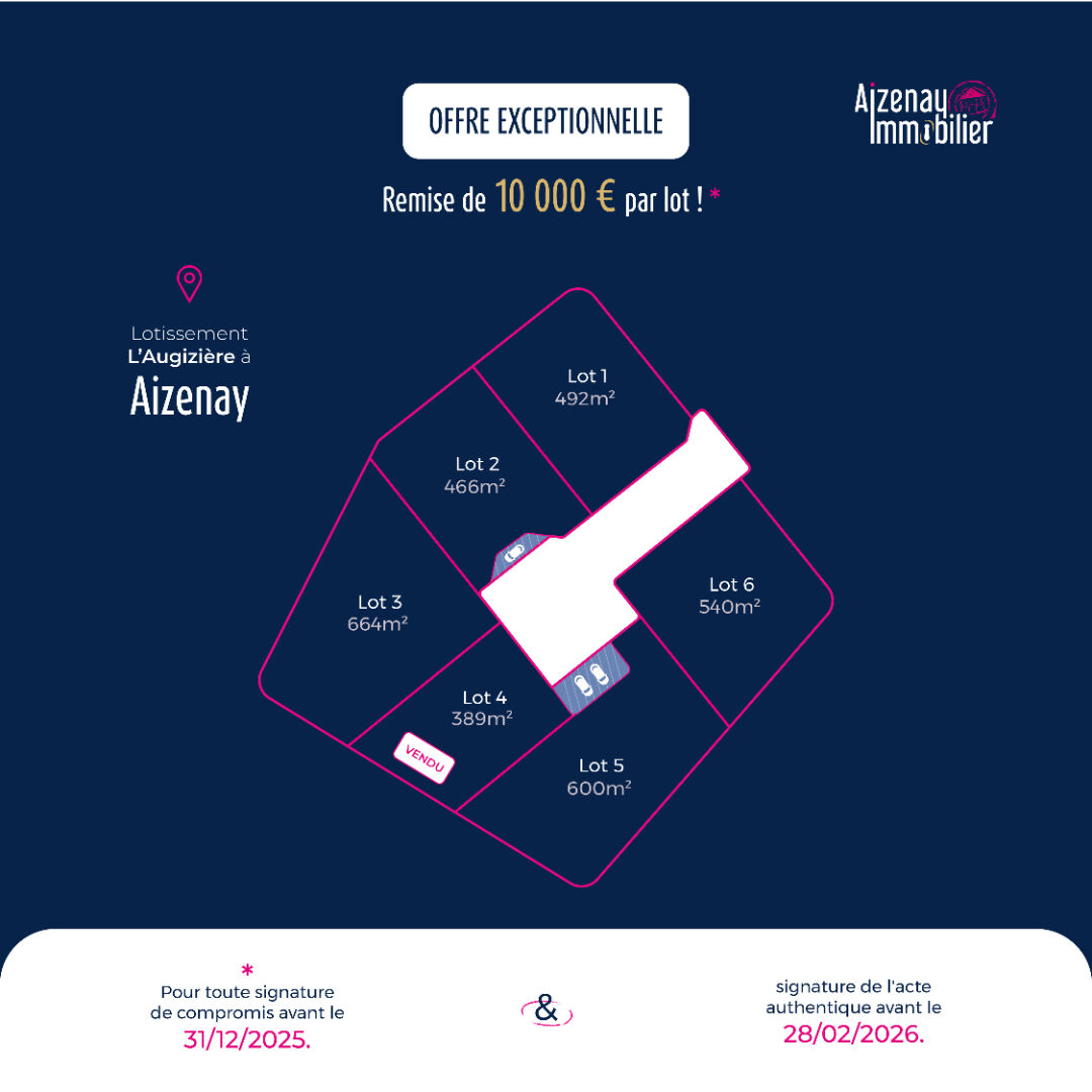 AIZENAY, terrain à bâtir de 492 m²