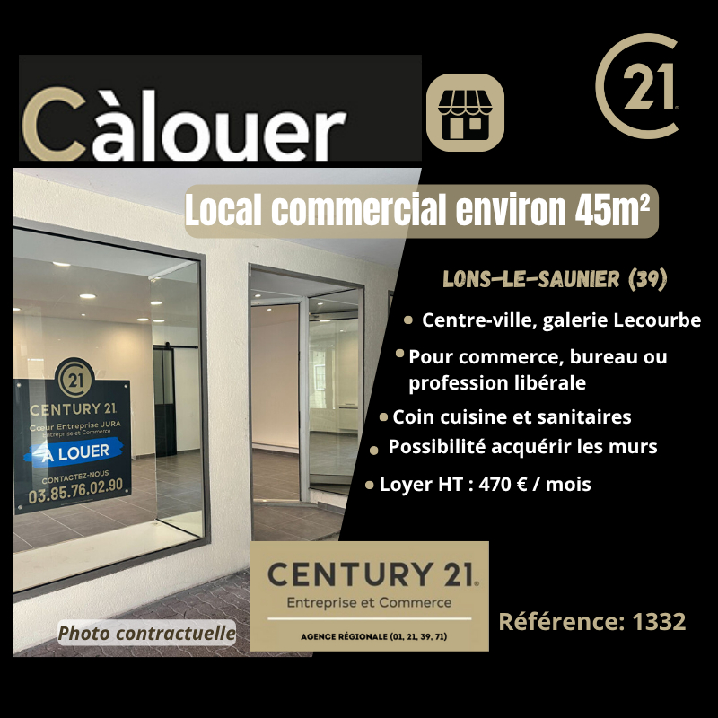 Local commercial à louer - 45.0 m2 - 39 - Jura