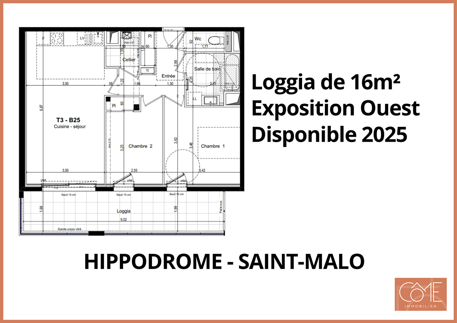 TYPE 3 - LOGGIA 16m² - OUEST - PARKING SOUS-SOL - HIPPODROME - 35 400 SAINT-MALO