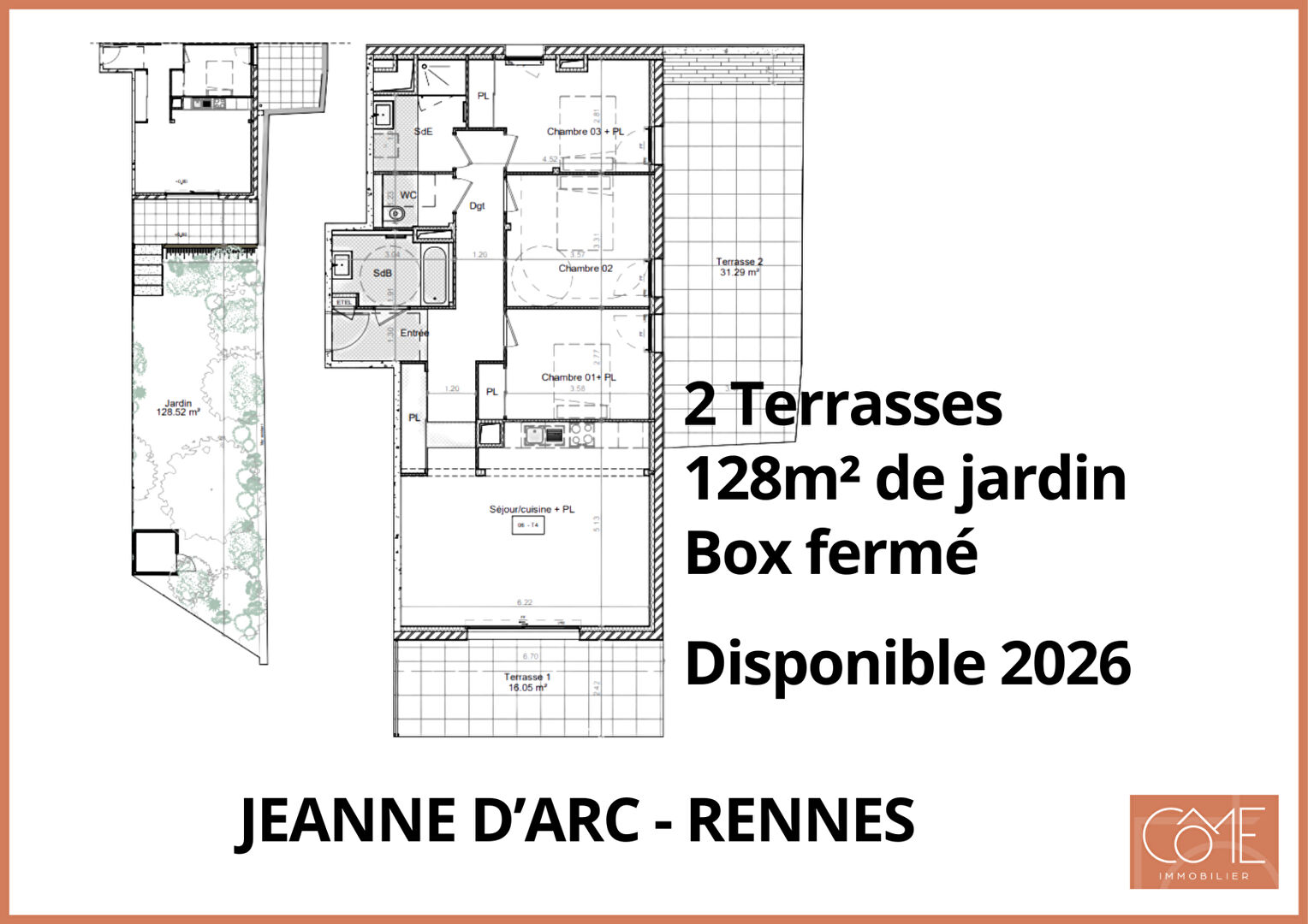 TYPE 4 AVEC JARDIN -  BOX FERMÉ - QUARTIER JEANNE D'ARC - RENNES