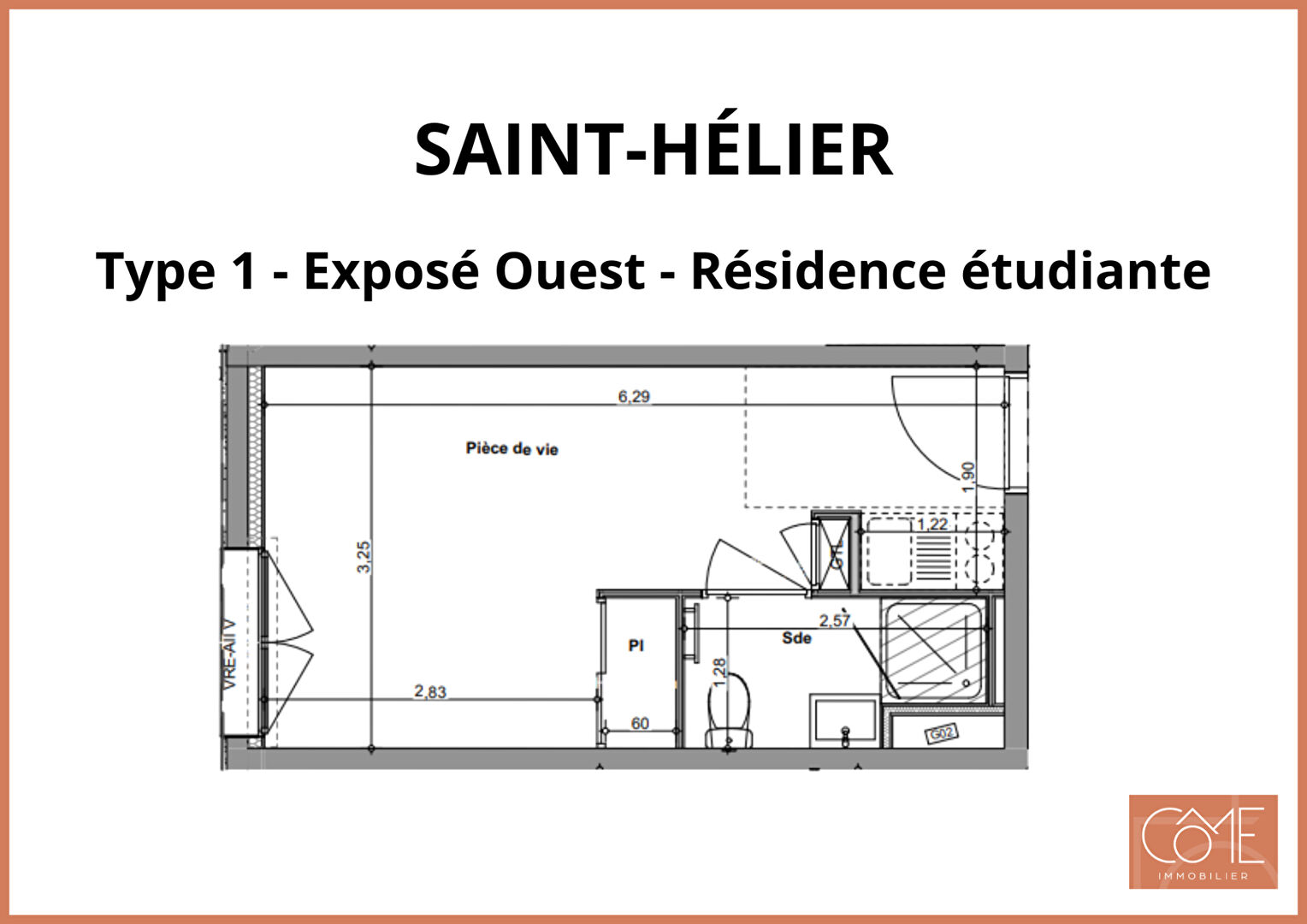 TYPE 1 de 19,21m² -  EXPOSÉ OUEST - RÉSIDENCE ETUDIANTE - SAINT-HÉLIER - RENNES