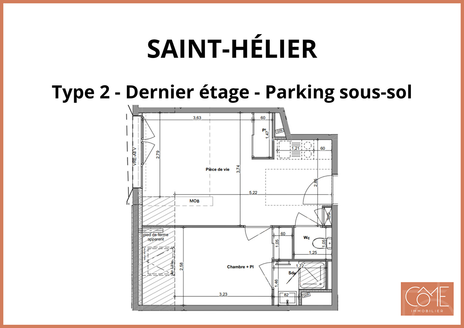 TYPE 2 de 32,44m² - PARKING SOUS-SOL - DERNIER ÉTAGE - EXPOSÉ OUEST - RÉSIDENCE ETUDIANTE - SAINT-HÉLIER - RENNES