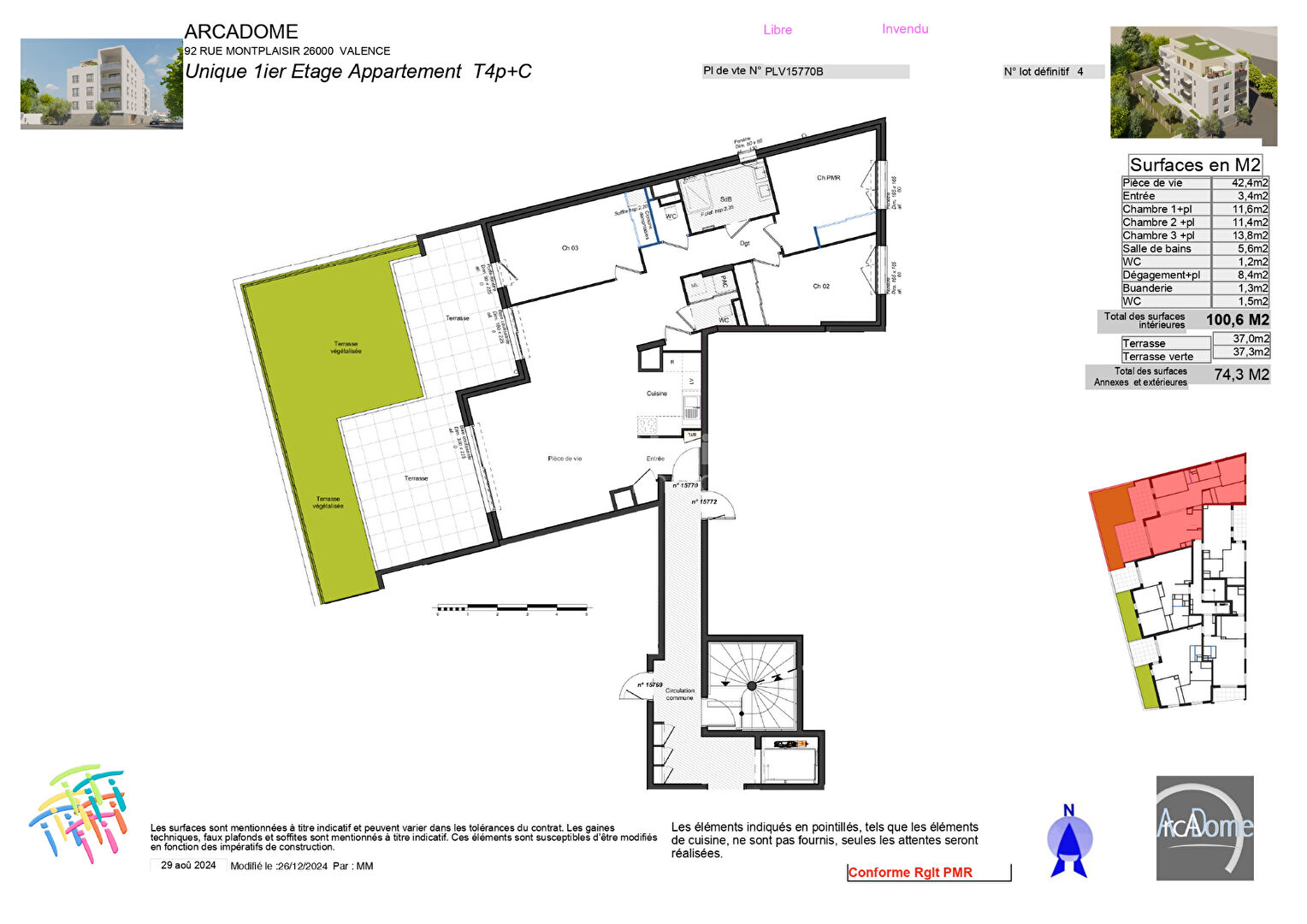Appartement 5 pièces de 100 m2 environ avec terrasses